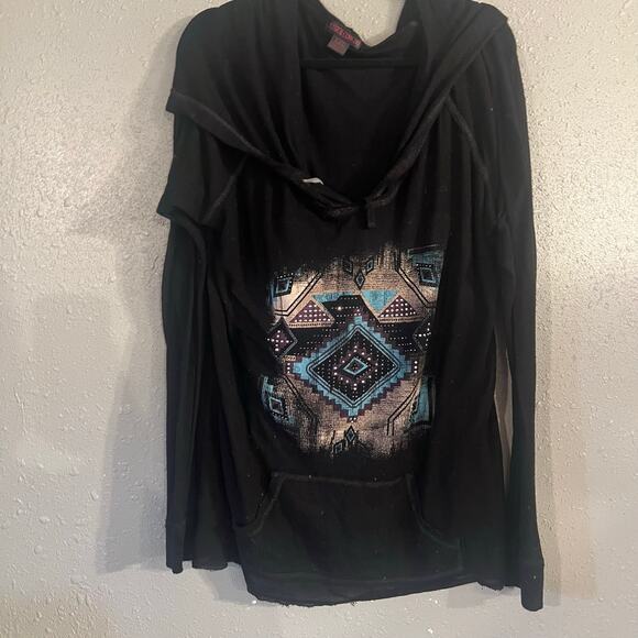 Rock & Roll Cowgirl Womens Hoodie XXL black southwestern country grunge punk - Picture 2 of 11